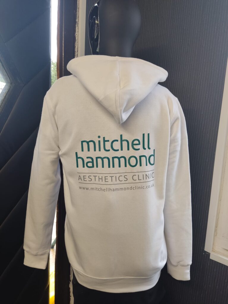 Rear shot of Mitchell Hammond aesthetics clinic uniform